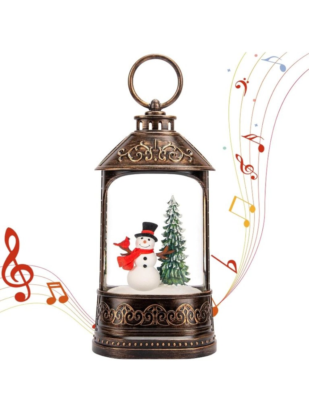 New Christmas Snow Globe Lantern, Lighted Snowman with Music & Battery Operated